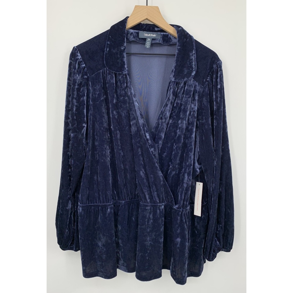 ModCloth Shirt Womens 3X Blue Crushed Velvet Whimsigoth Romantic NEW